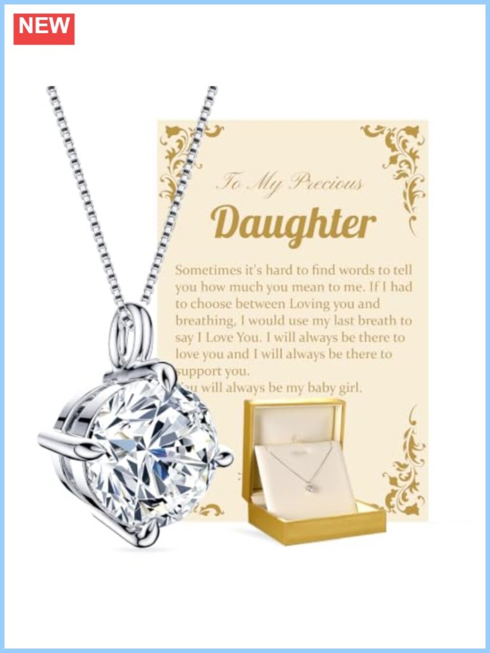 Moissanite Pendant Necklace 2 Carat with Adjustable Chain for Daughter